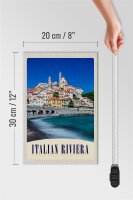 Holzschild Reise 20x30cm Italien Riviera Stadt Strand Wellen