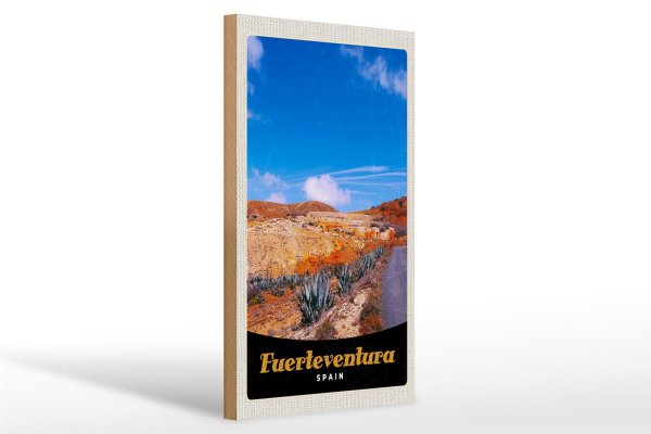 Holzschild Reise 20x30cm Fuerteventura Spanien Wüste Gebirge