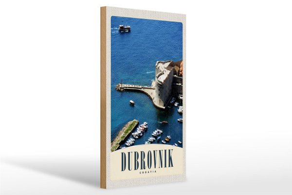 Holzschild Reise 20x30cm Dubrovnik Kroatien Meer Turm