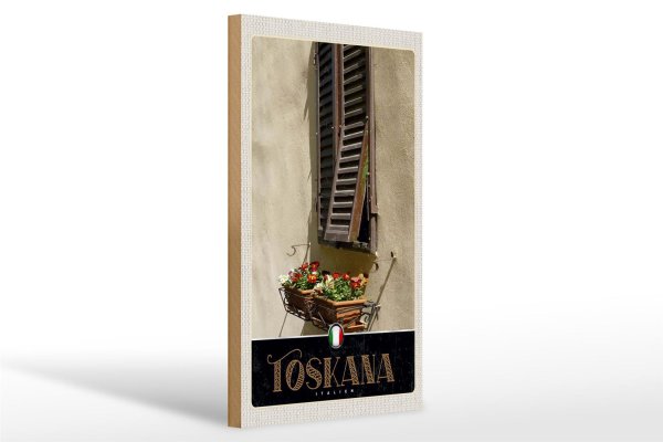 Holzschild Reise 20x30cm Toskana Italien Gebäude Blumen