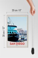 Holzschild Reise 20x30cm San Diego USA Amerika Yacht Meer