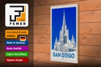Holzschild Reise 20x30cm San Diego USA Amerika Architektur