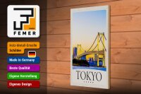 Holzschild Reise 20x30cm Tokyo Asien Japan Brücke HochhausSchild