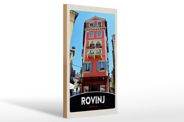 Holzschild Reise 20x30cm Rovinj Kroatien Haus rot Blumen