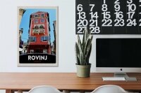 Holzschild Reise 20x30cm Rovinj Kroatien Haus rot Blumen