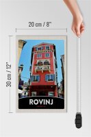 Holzschild Reise 20x30cm Rovinj Kroatien Haus rot Blumen