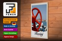 Holzschild Reise 20x30cm Rovinji Kroatien Boote rot Haus