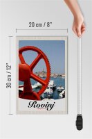 Holzschild Reise 20x30cm Rovinji Kroatien Boote rot Haus