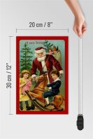 Holzschild Weihnachtsmann Tannenbaum Geschenke 20x30cm
