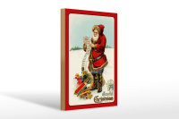 Holzschild Weihnachten Santa Claus Geschenke Schnee 20x30cm
