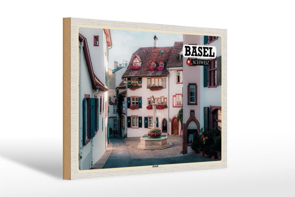Holzschild Reise Basel Schweiz Altstadt 30x20cm Geschenk