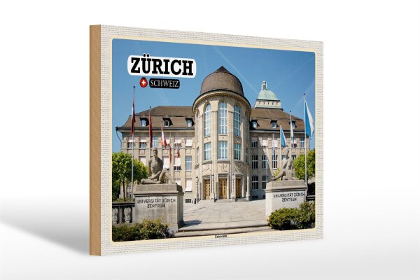 Holzschild Reise Zürich Schweiz Universität Zentrum 30x20cm