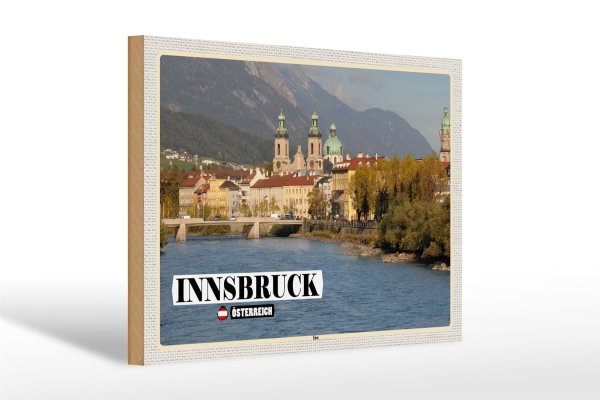 Holzschild Reise Innsbruck Österreich Inn Fluss 30x20cm