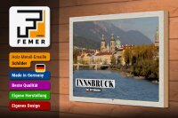 Holzschild Reise Innsbruck Österreich Inn Fluss 30x20cm