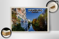 Holzschild 30x20cm Stadt Hamburg Ausblick Fluss Häuser