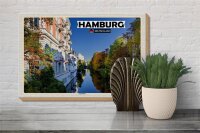 Holzschild 30x20cm Stadt Hamburg Ausblick Fluss Häuser