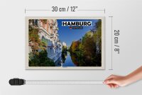 Holzschild 30x20cm Stadt Hamburg Ausblick Fluss Häuser
