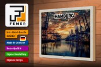 Holzschild Städte Hamburg Hafen Sonnneuntergang 30x20cm