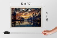 Holzschild Städte Hamburg Hafen Sonnneuntergang 30x20cm