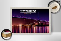 Holzschild Städte Hamburg Köhlbrandbrücke Nacht 30x20cm
