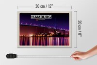 Holzschild Städte Hamburg Köhlbrandbrücke Nacht 30x20cm