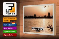 Holzschild Städte Hamburg Winterhude Sonnenuntergang 30x20cm