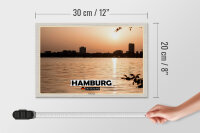 Holzschild Städte Hamburg Winterhude Sonnenuntergang 30x20cm