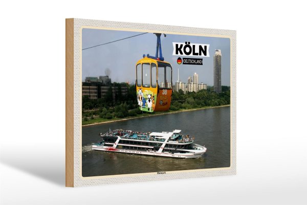 Holzschild Städte Köln Rheinpark Seilbahn Schiff 30x20cm