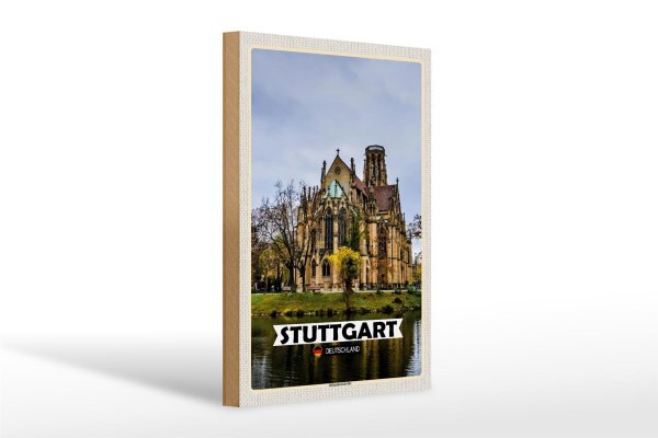 Holzschild Städte Stuttgart Johanneskirche 20x30cm Geschenk