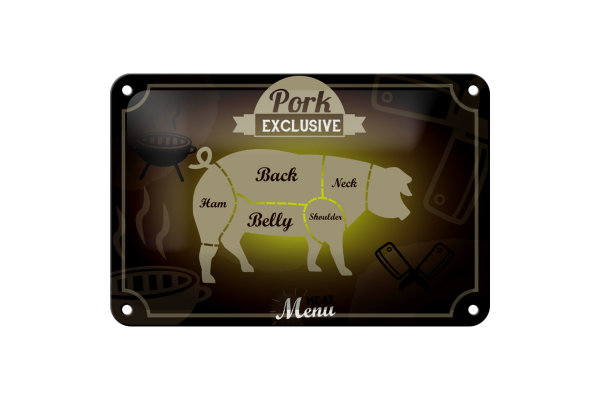 Blechschild Fleisch 18x12cm Schnitte Pork exklusive Menü