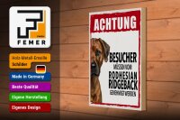 Holzschild Spruch 20x30cm Tiere Achtung Rodhesian Ridgeback