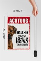 Holzschild Spruch 20x30cm Tiere Achtung Rodhesian Ridgeback