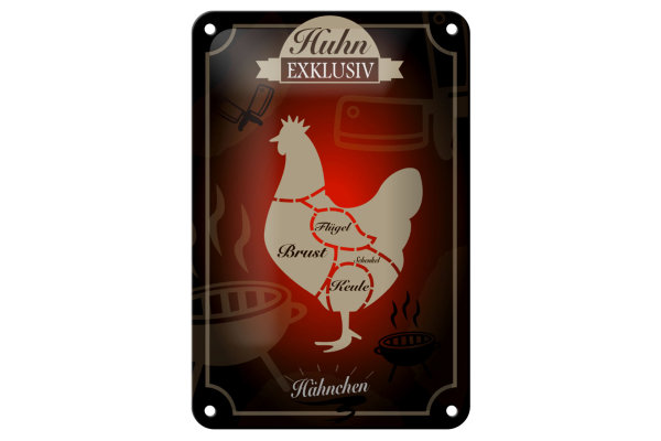 Blechschild Fleisch 12x18cm Huhn exklusive Hähnchen
