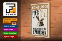 Holzschild Spruch 20x30cm Tiere Achtung hier Kaninchen