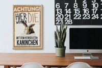 Holzschild Spruch 20x30cm Tiere Achtung hier Kaninchen