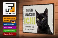Holzschild Spruch 30x20cm Katze hier wache ich eigene Gefahr
