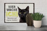 Holzschild Spruch 30x20cm Katze hier wache ich eigene Gefahr