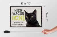 Holzschild Spruch 30x20cm Katze hier wache ich eigene Gefahr