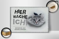 Holzschild Spruch 30x20cm Katze hier wache eigene Gefahr