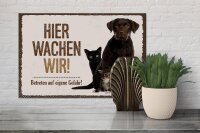 Holzschild Spruch 30x20cm Tiere Hund hier wachen wir