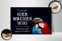 Holzschild Spruch 30x20cm Papageien hier wachen wir