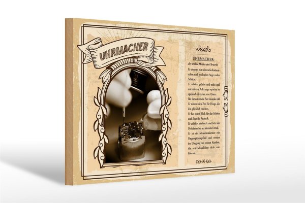 Holzschild Berufe Uhrmacher Meister zeitlos 30x20cm Geschenk