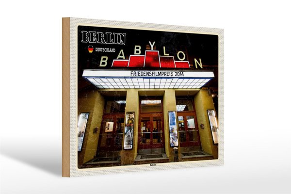 Holzschild Städte Berlin Deutschland Babylon Kino 30x20cm