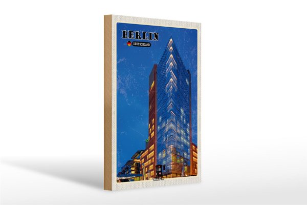 Holzschild Städte Berlin Potsdamer Gebäude Abend 20x30cm