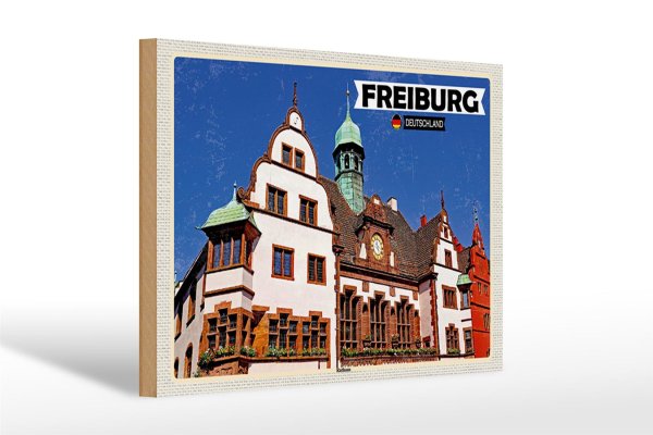 Holzschild Städte Freiburg Rathaus Architektur 30x20cm
