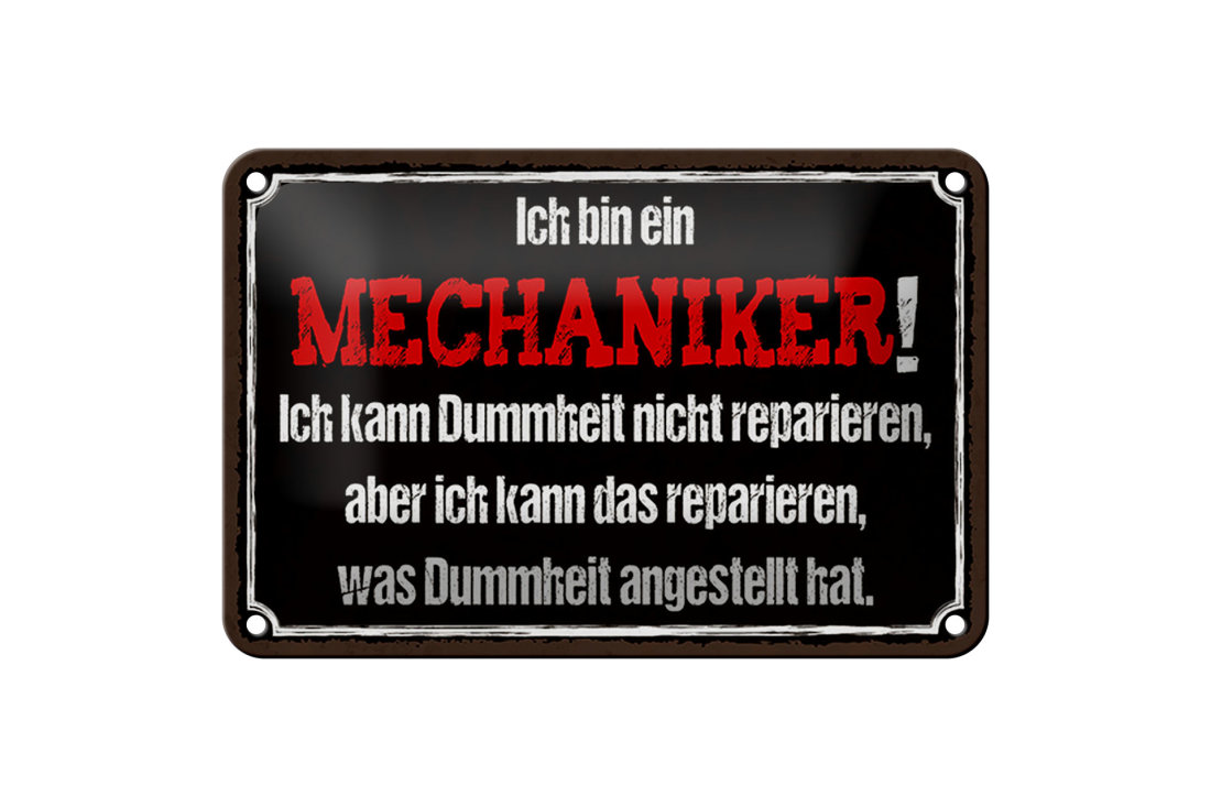Blechschild Spruch 18x12cm bin Mechaniker kann reparieren - Femer Sch