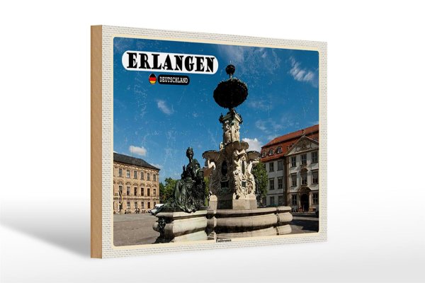 Holzschild Städte Erlangen Paulibrunnen Architektur 30x20cm