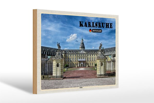Holzschild Städte Karlsruhe Schloss Brunnen 30x20cm