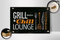 Holzschild Spruch Grill & Chill Lounge Grillen 30x20cm