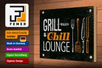 Holzschild Spruch Grill & Chill Lounge Grillen 30x20cm